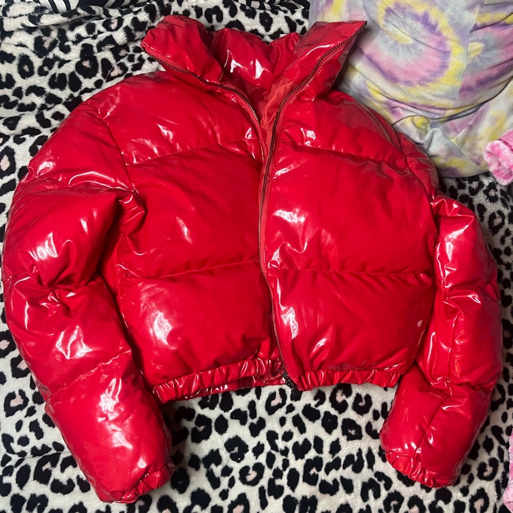 Red Pleather Puffer Jacket for Women y2k streetwear XS/S Fashion Nova